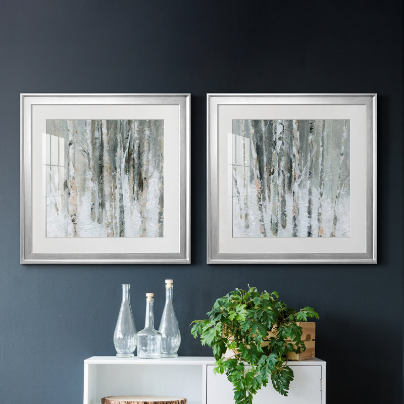 Birch Blush I - ensemble de 2 reproductions d'art sur papier encadré, Blanc, H 22,5 po x l 45 po x P 1,5 po
