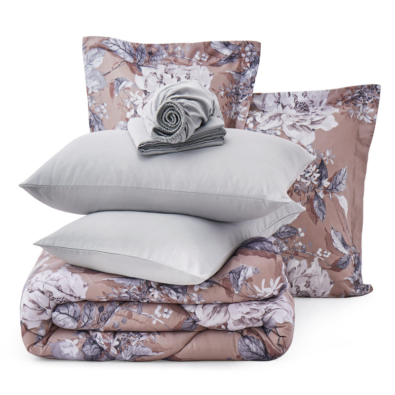 Camel Twin Microfiber Floral Reversible Bed in a Bag Set