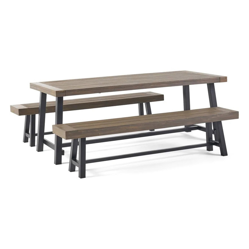 Ensemble de salle à manger d'extérieur en bois d'acacia, gris et métal rustique