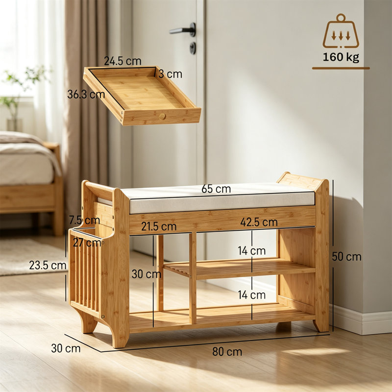 Shoe Bench, Natural and Cream