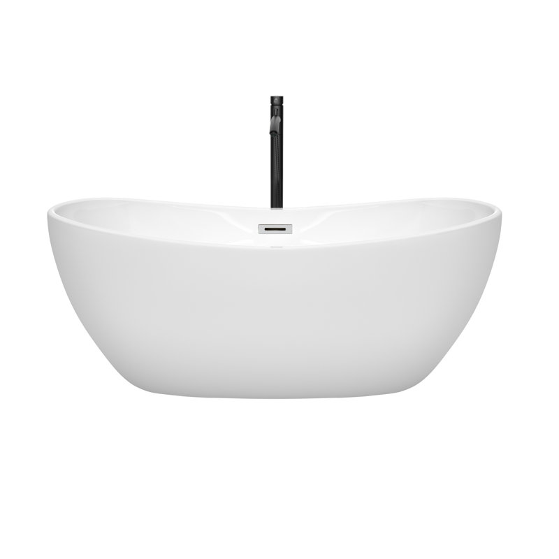 Rebecca 60'' x 32'' Freestanding Soaking Acrylic Bathtub with Faucet, White/Polished Chrome/Matte Black