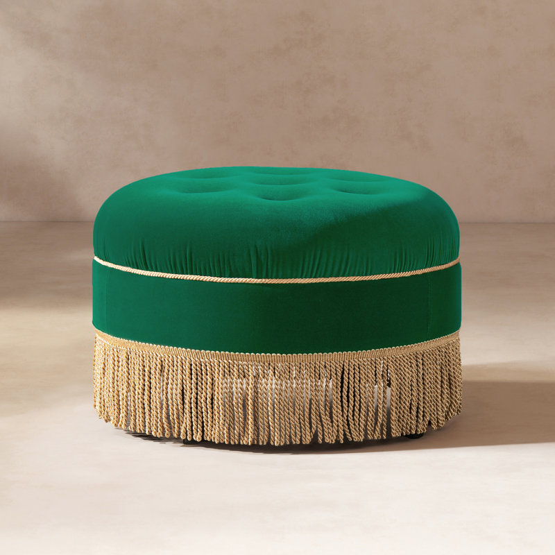 Yolanda 24" Round Upholstered Accent Ottoman, Green