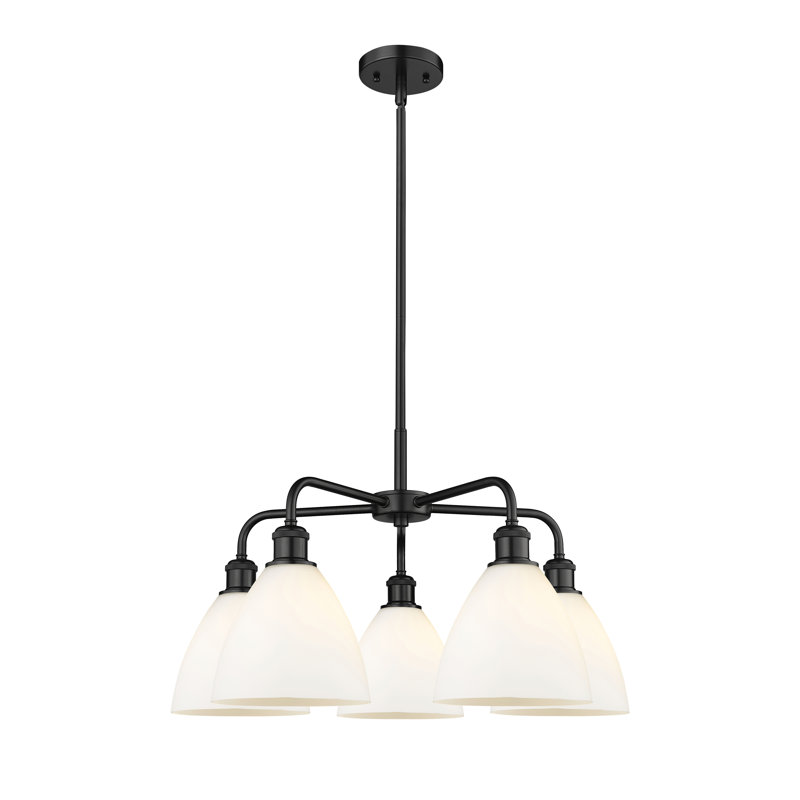 Lustre en forme de dôme à 5 lumières Amenda, Blanc mat, Noir mat