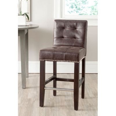 Thompson 23.9" Contemporary Leather Counter Stool - Birch Wood Construction, Silver Nailhead Accents