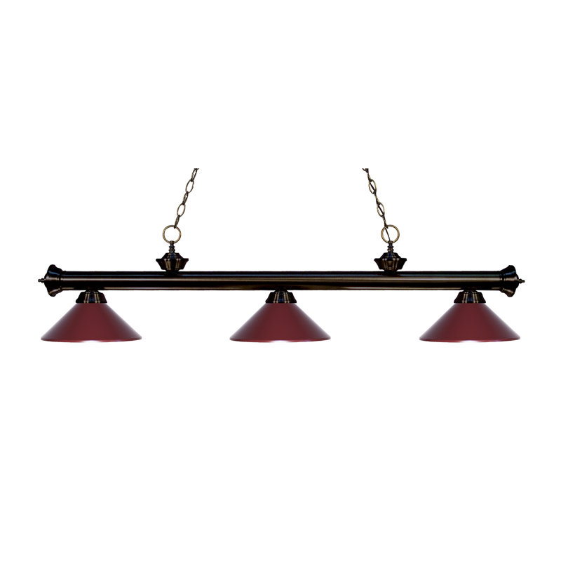 Luminaire suspendu linéaire à 3 lumières pour table de billard Chevelle, Vert foncé, Bronze