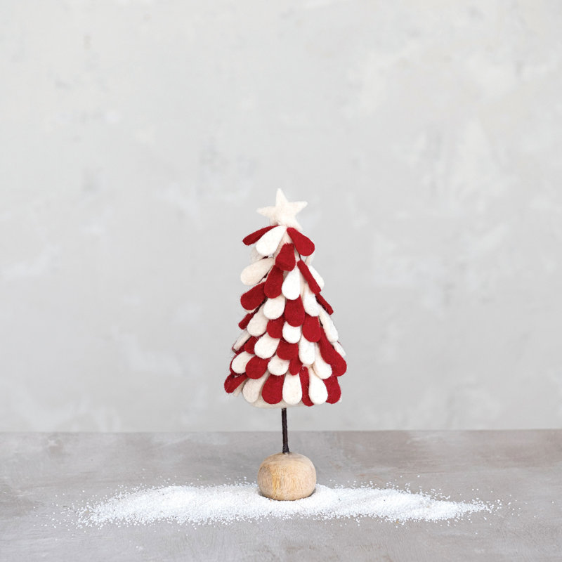 Handmade Wool Felt Tree With Star And Wood Ball Base