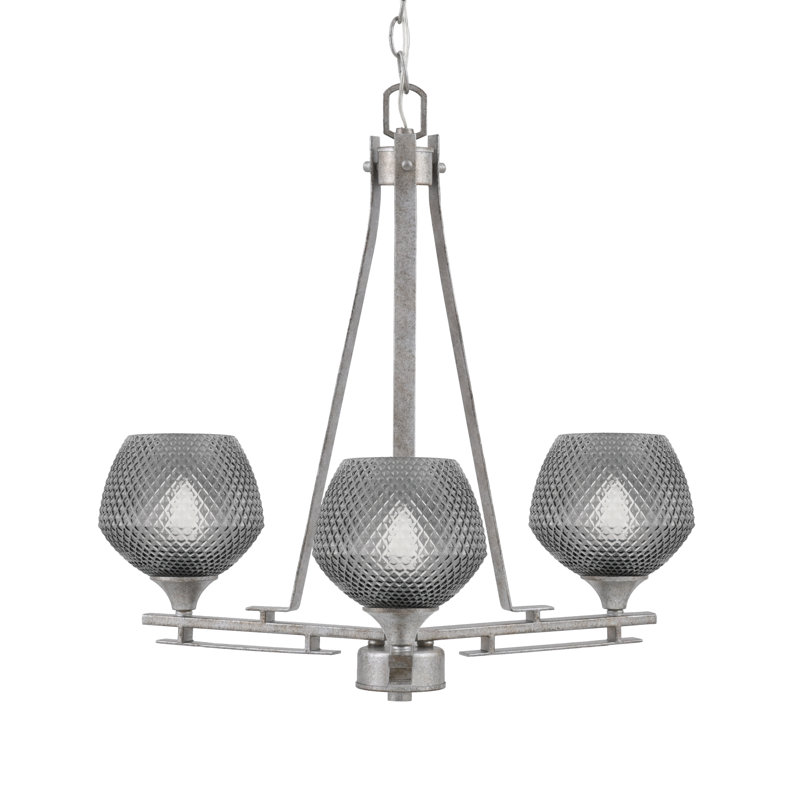 Lustre 3 lumières Uptowne illustré en finition argent vieilli avec verre texturé fumée 6 "