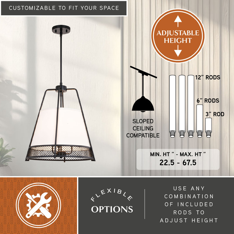 Benton 16.75" Matte Black Industrial Pendant with White Linen Shade