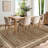10 x 13 ft Polyester Light Brown Rectangular Geometric Bordered Living Room Bedroom Dining Room Machine Washable Area Rug-850232969-850232964