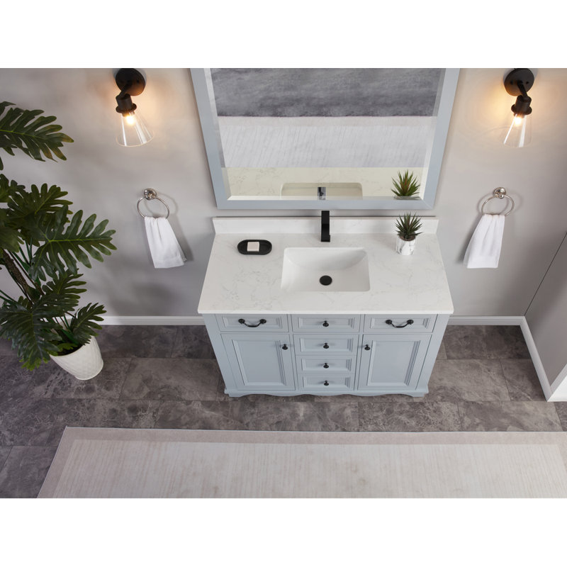 48" Cadet Finish Solid Wood Sink Vanity  With 1' Artificial Stone Top, Cadet