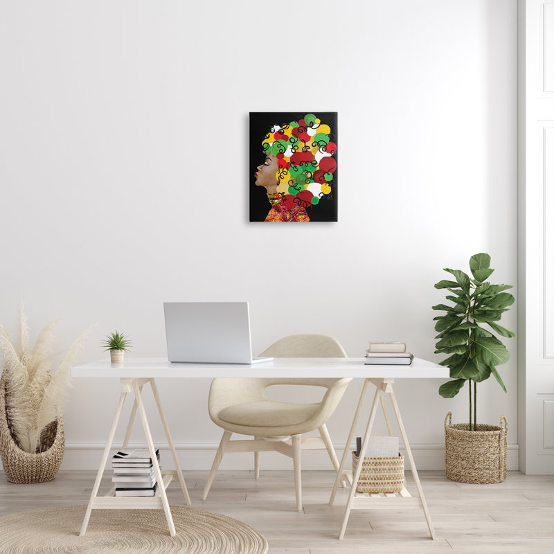 Femme qui chante avec une coiffure abstraite - Peinture, H 20 po x l 16 po x l 1,5 po, Toile tendue