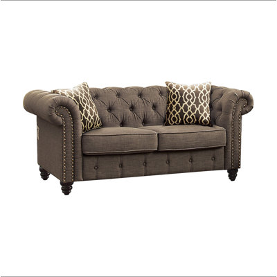Aurelia Brown Linen Loveseat W/2 Pillows