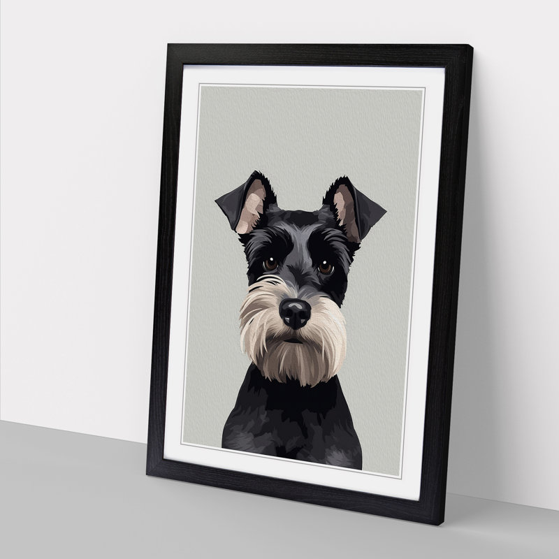 Schnauzer Minimalism No.3 - Single Picture Frame Print on Wood, Black, 64cm H x 46cm W x 2cm D
