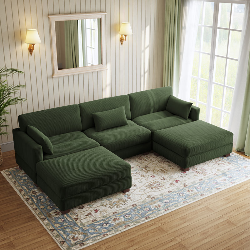 Canapé modulaire en velours côtelé Maelina , H 30,7 po x l 123,6 po x P 68,1 po, Velours côtelé vert