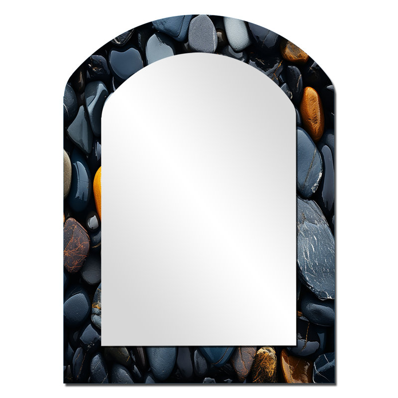 Rocky Beach Patterns I - Beach Arch large Mirror, gris asymétrique unique, décoration murale, 34 po x 25 po