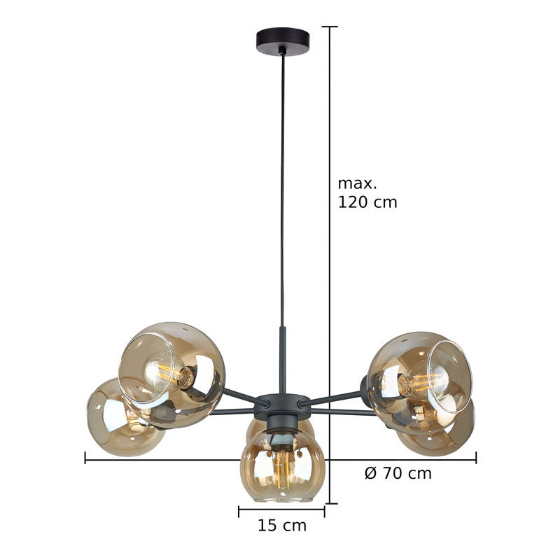 Charlye 6 - Light Matte Black Sputnik Pendant, Honey