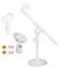 5 Core Desk Microphone Stand White Adjustable Height Extendable Boom Arm Table Mic Holder w Round Base Anti Slip Pad