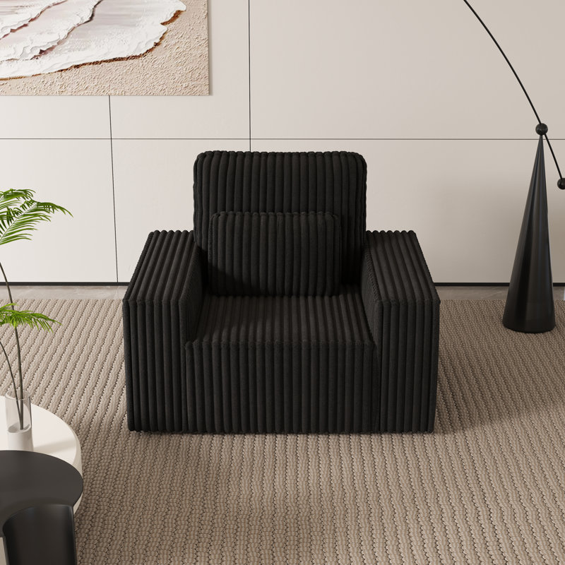 Fauteuil rembourré en velours côtelé avec coussin décoratif Corduroy, Noir
