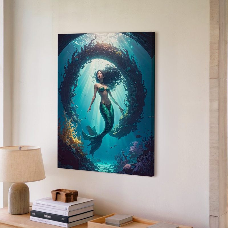Toile, sirène, voyage, portail sous-marin, art mural, H 30 po x l 30 po