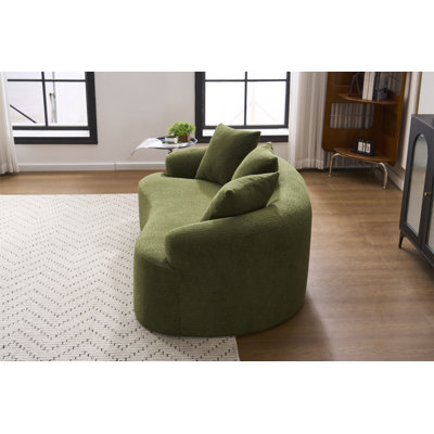 Canapé à compression, canapé courbé de style moderne pour petits espaces et appartements, chenille 30D sans assemblage, 3 coussins décoratifs. Vert.