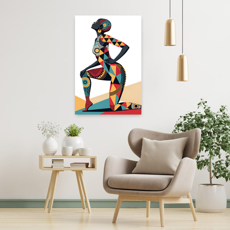 Femme géométrique abstraite géométrique, art mural abstrait, 36" H x 24" W
