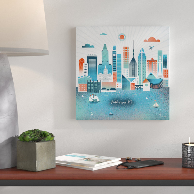 « baltimore horizon », reproduction d’impression sur toile tendue, H 14 po x l 14 po x P 2 po