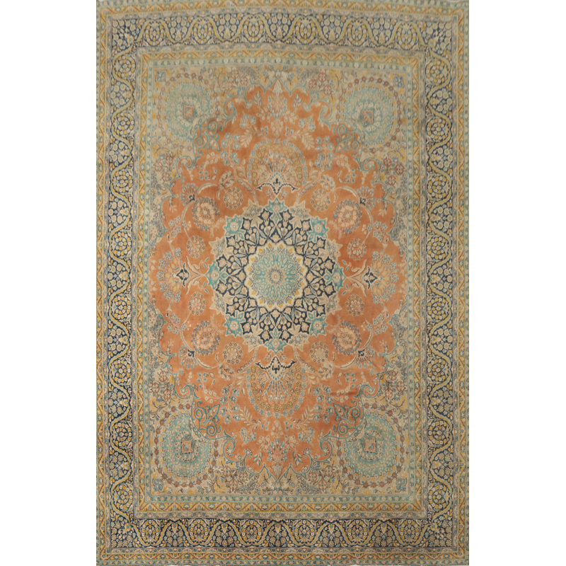 Orange Wool Floral Traditional Large Rug 10x14