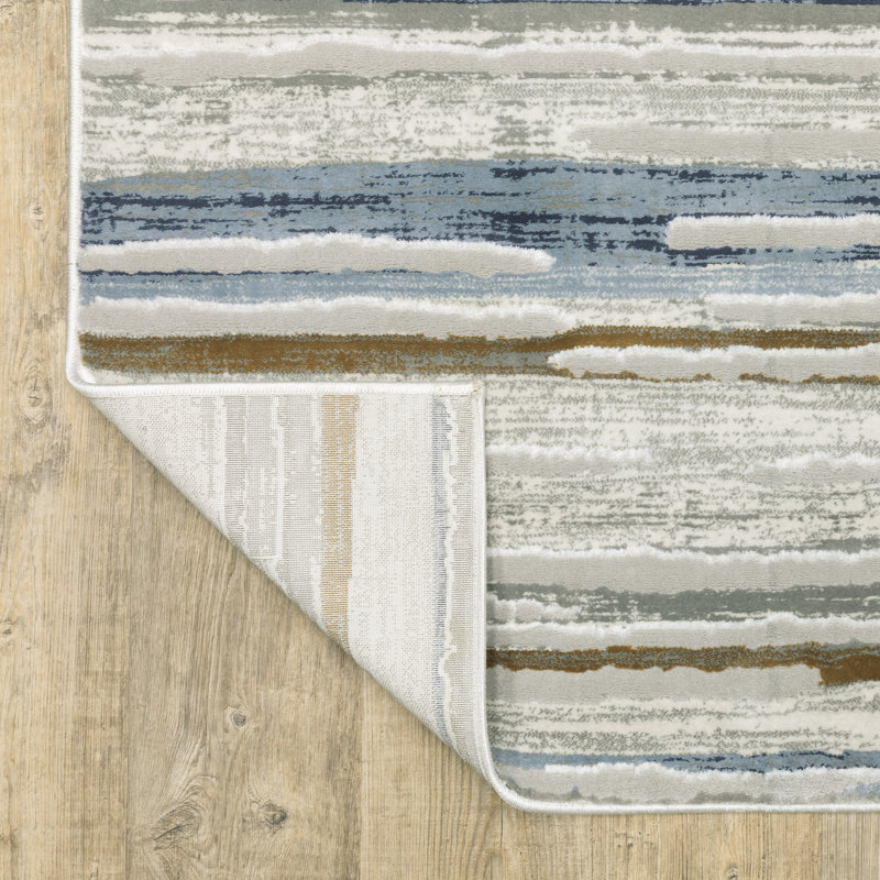Tapis gris / bleu / brun à motif abstrait tissé à la machine 8 pi x 11 pi Bartinus, Rectangle 5 pi 3 po x 7 pi 6 po