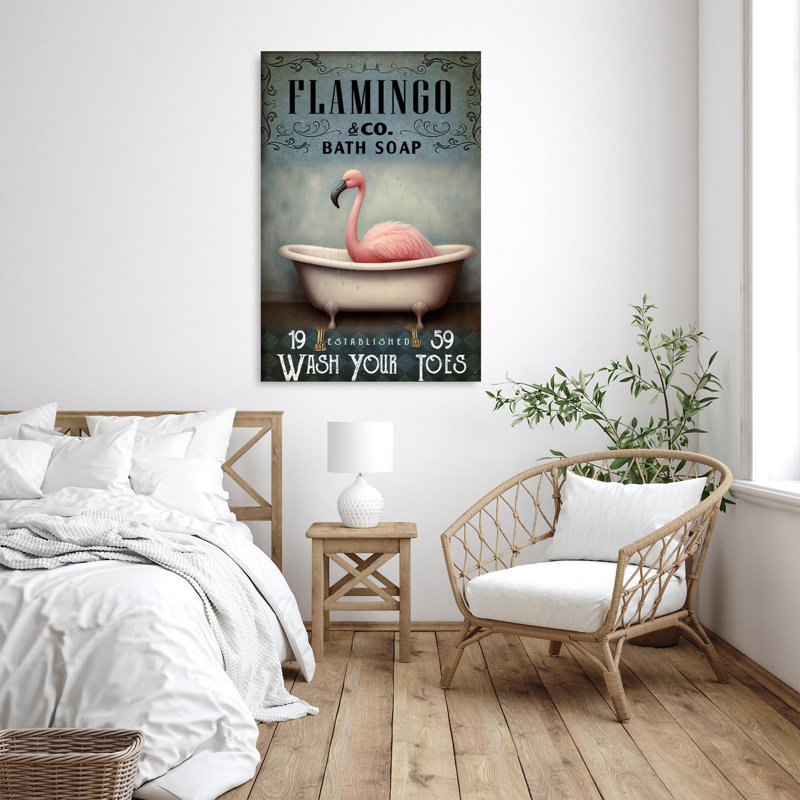 Flamingo Bath Soap - 1 pièce, reproduction d'art graphique sur toile tendue, H 36 po x l 24 po x P 1,25 po