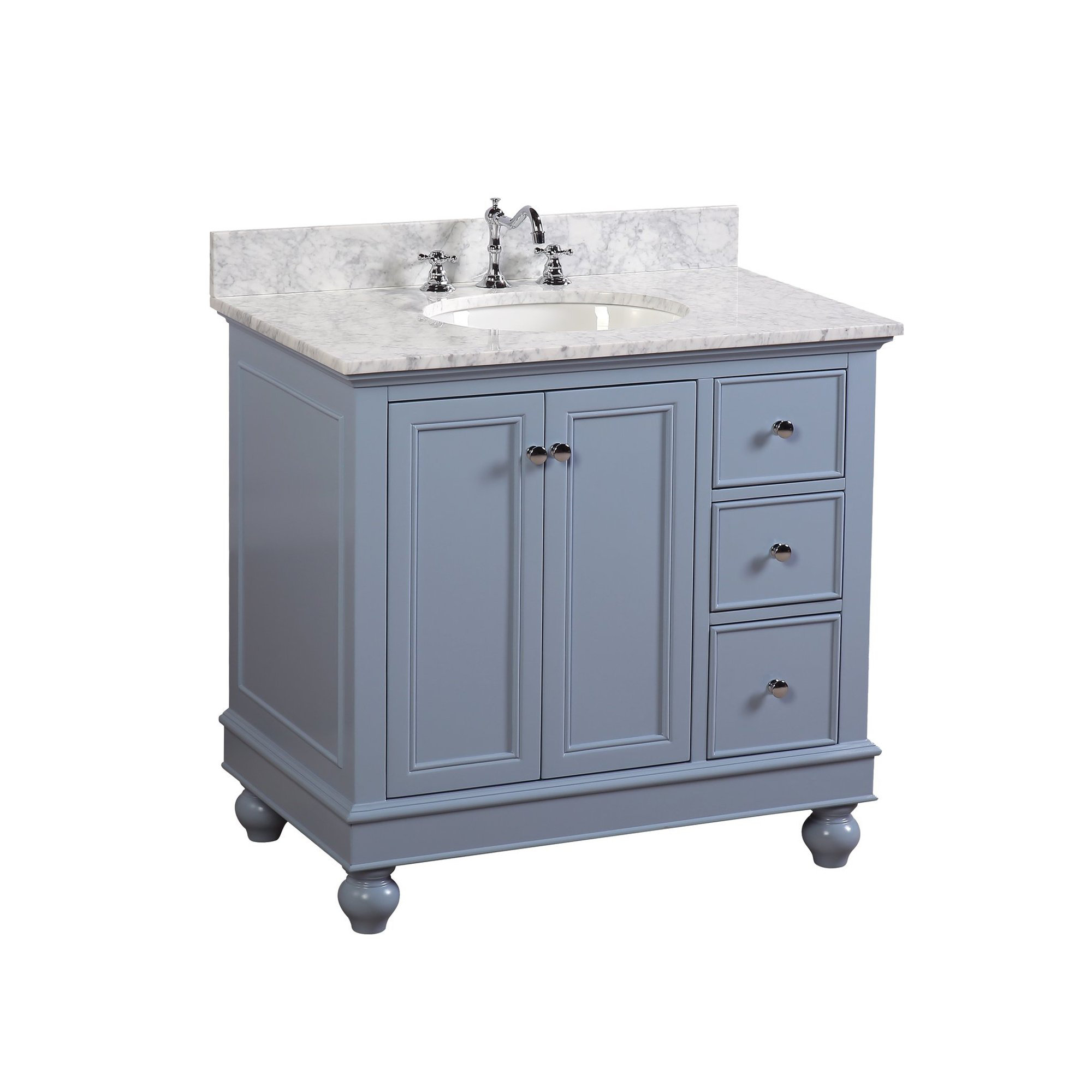 Ferdinand 36'' Single Bathroom Vanity, Carrara Marble, Powder Blue