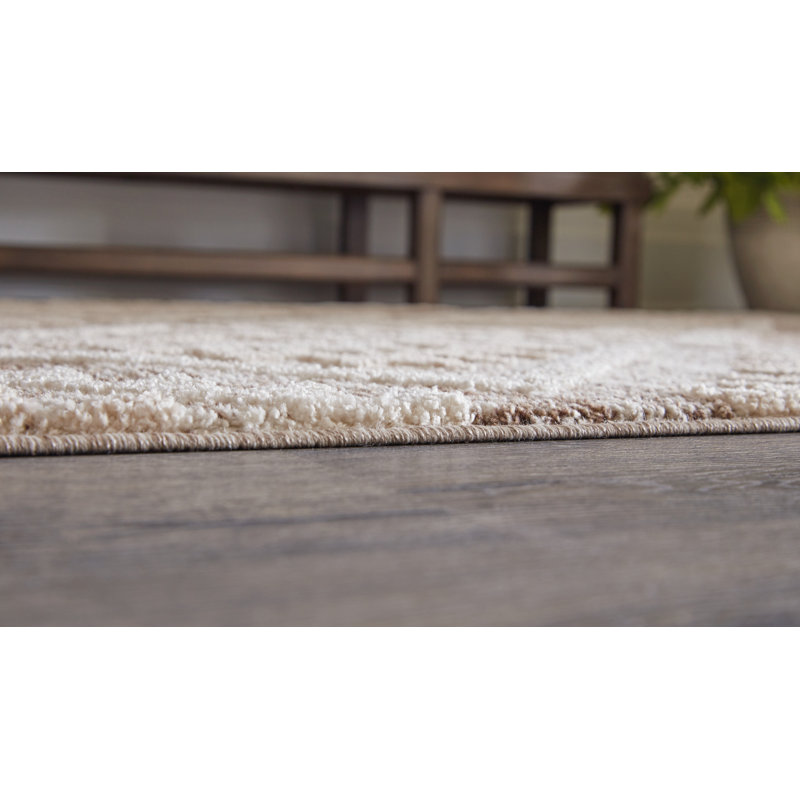 Tan and Cream Braided Diamond Synthetic 5' x 7' Rug