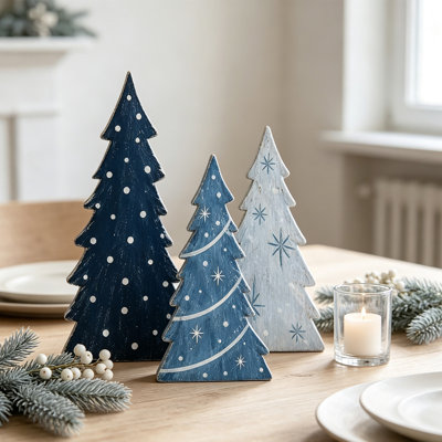 Christmas Decor Christmas 3 Piece Set Christmas Tree Wooden Decorations Christmas Tree Shaped Home Decor Desktop Ornaments And Display Pieces For Storefront Windows