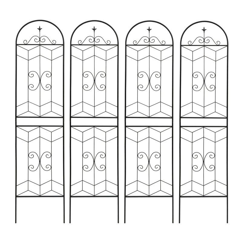 Treillis de jardin en métal pour plantes grimpantes, paquet de 4, 86,7 po x 19,7 po, support de fleurs extérieur antirouille, noir