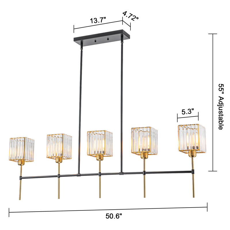 Luminaire suspendu en cristal pour îlot de cuisine à 5 lumières Edgars