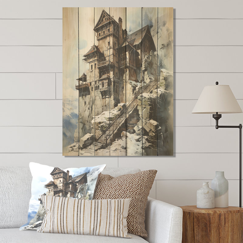 Mediaval Castle In Winter Charm III - Châteaux sur bois, H 20 po x l 10 po