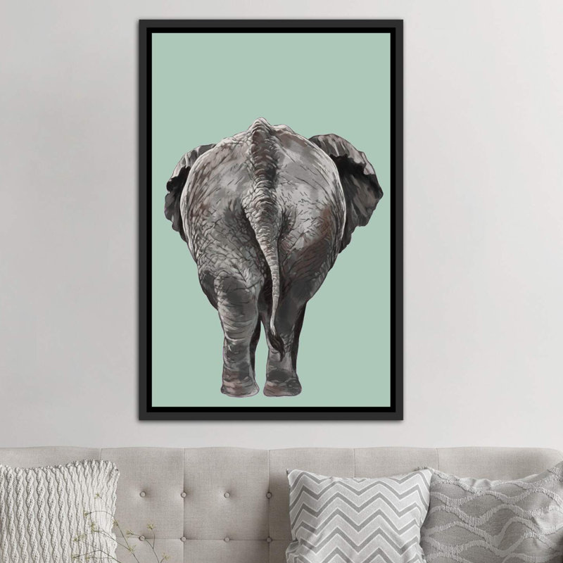 Art de bout éléphant, Toile avec cadre noir, H 60 po x l 40po x P 1,5 po