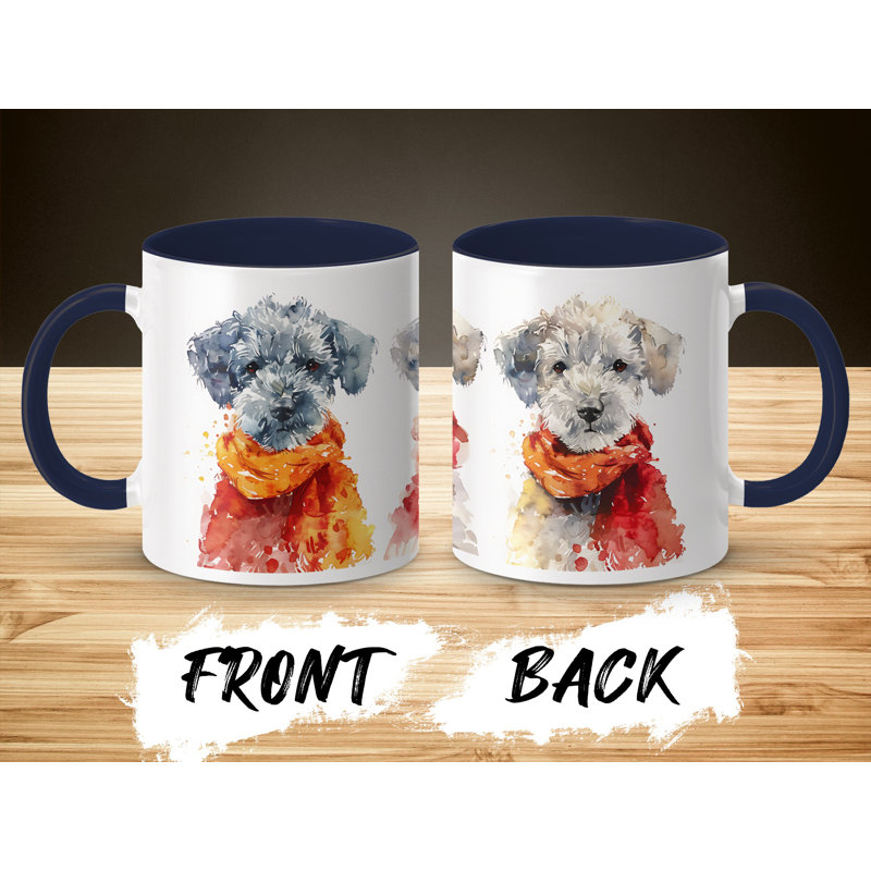 11oz Watercolour Miniature Schnauzer Design Coffee Mug, Navy, 2