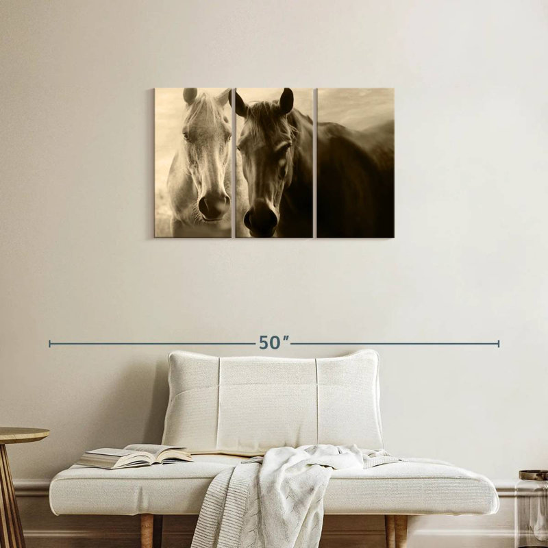 Chevaux Brampt sépia, H 20 po x l 33 po