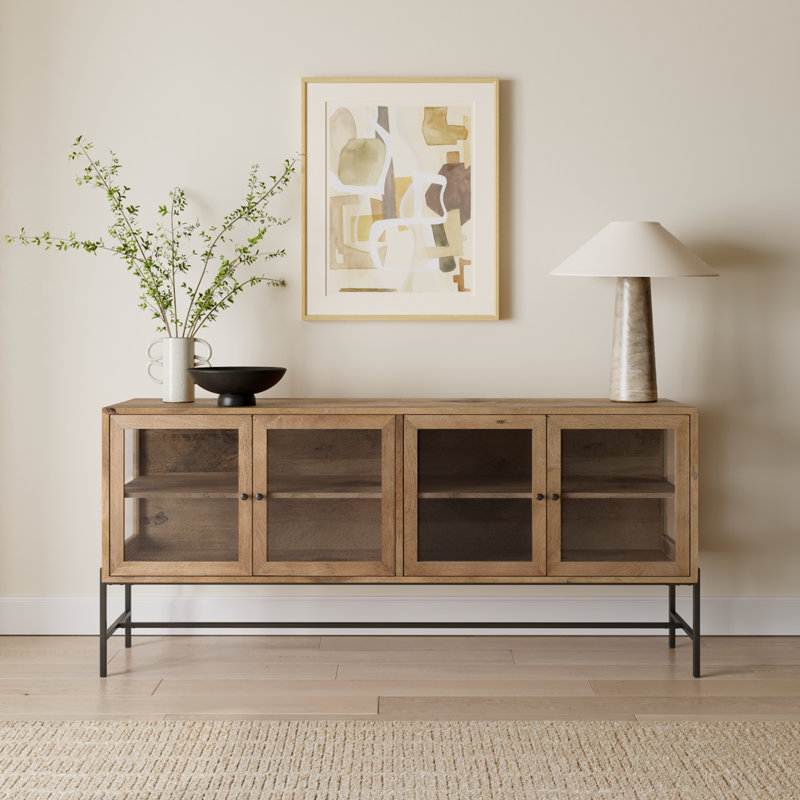 Warner 70'' Solid Wood Sideboard, Black/Light Brown