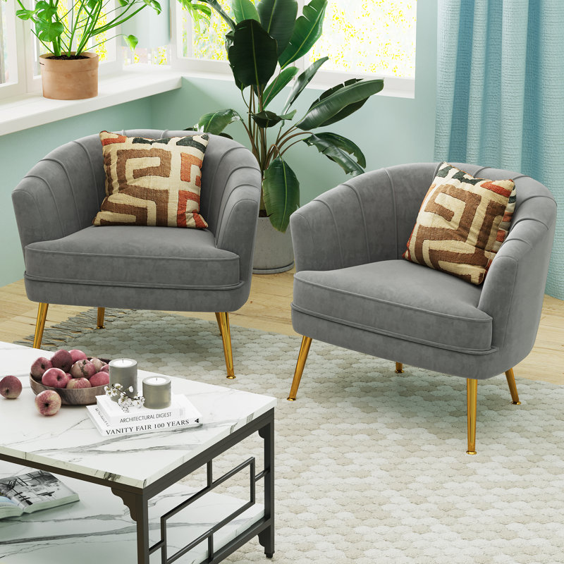 Fauteuil l 27 po Walsall, Velours gris velours