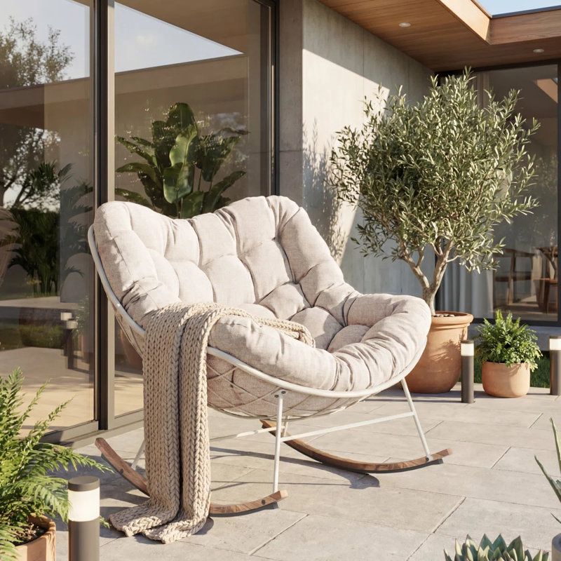 Powder Coated Steel Outdoor Chair, Beige, White