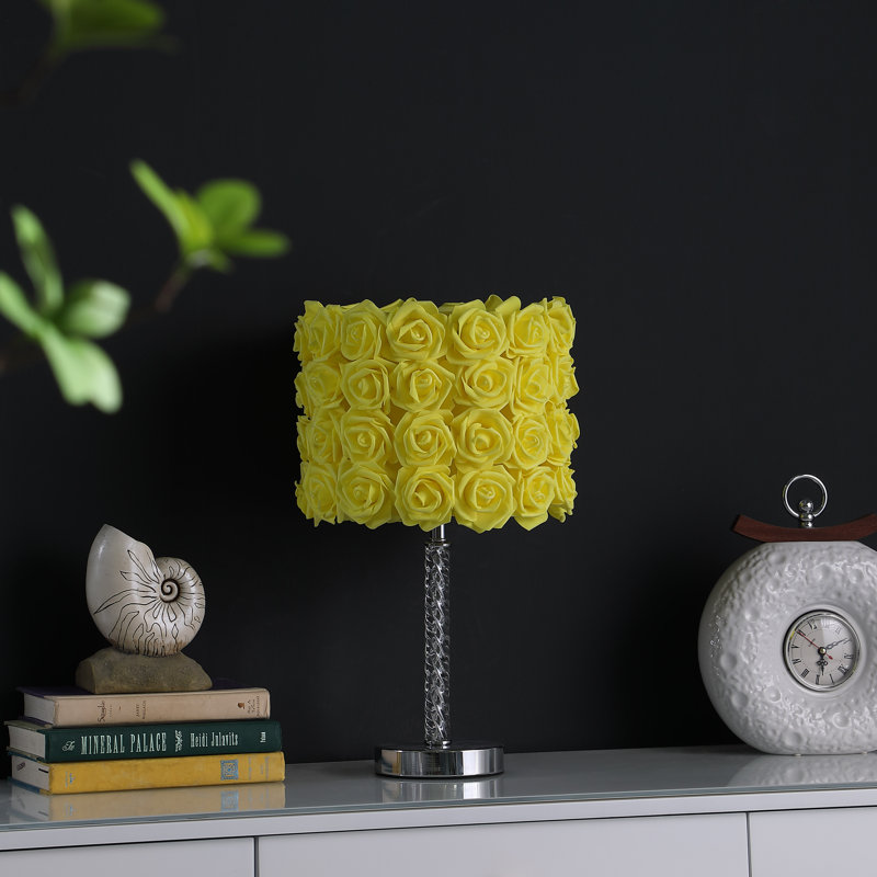 Everitt 18.25" Roses in Bloom Acrylic / Metal Table Lamp, Yellow