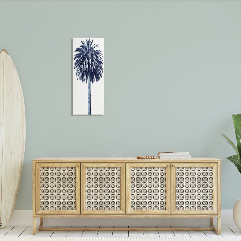 Blue Palm Tree Contemporary Canvas Wall Art with Wooden Frame
