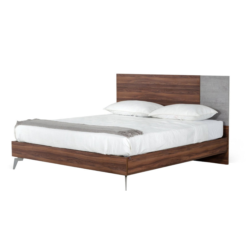 Leen King Size Bed With Tall Headboard, Italian Faux Concrete, Brown, King