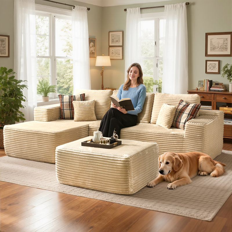 3-piece No-assembly Modular Holifield Set With Ottoman - Deep Seat, Freely Combinable L-shaped Lounge Chair For Living Room & Bedroom
