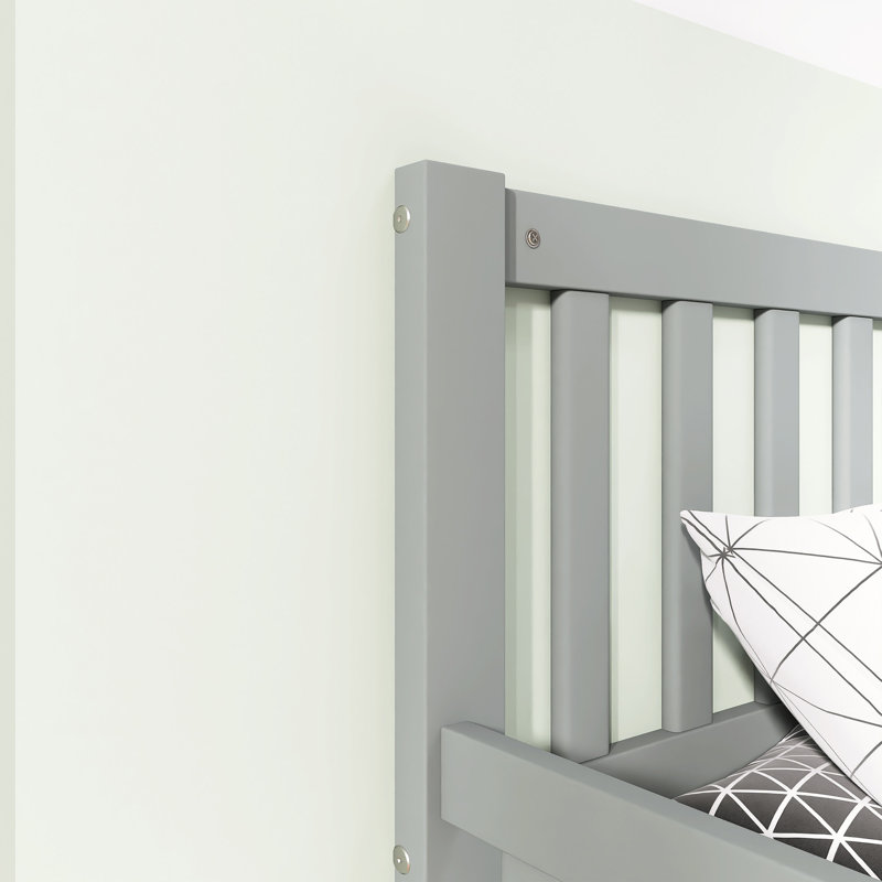 Lit plateforme en bois avec garde-corps et deux tiroirs de rangement, Gris