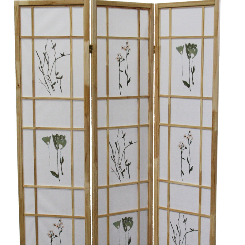 Cloison 3 de 70 po en pin massif naturel et imprimé floral 70 po x 70 H pouces