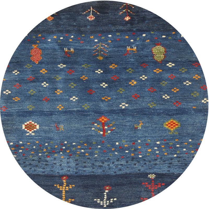 Tapis contemporain gris foncé / bleu marine Whitingham, Rond 7 pi
