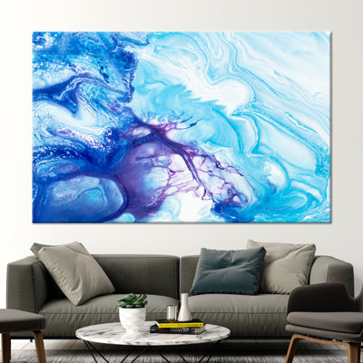 Abstract Marble Canvas Art in Blue Tones - Modern Navy Blue Colorful Printed Wall Decor