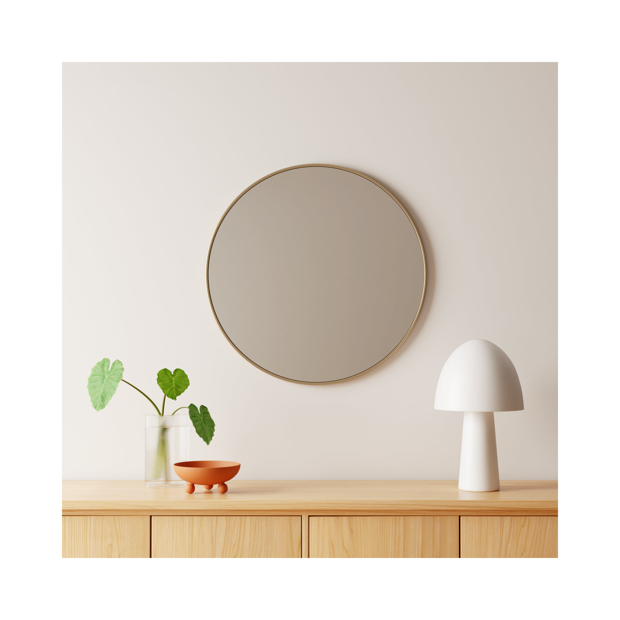Sabine Metal Round Wall Mirror, Brass, 18" x 18"
